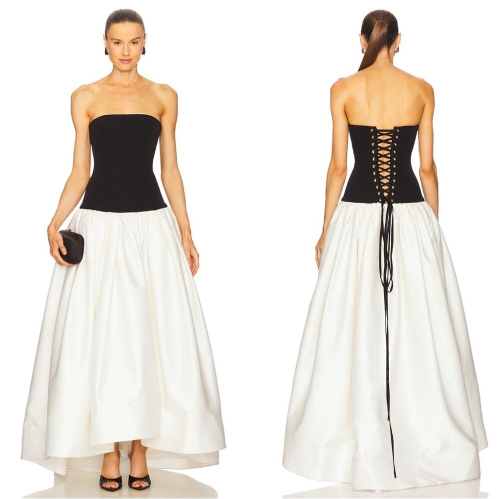 BRONX AND BANCO Arlo Strapless Corset Lace Back Black and White Maxi Dress Sz XS